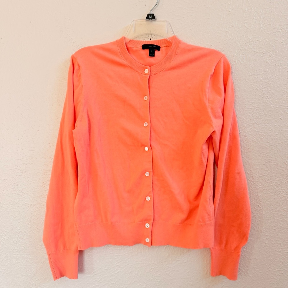J. Crew Coral Pink Crewneck Cardigan